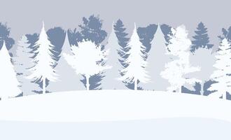 bosque nevado en un estilo plano. invierno en el fondo del bosque. ilustración vectorial. vector