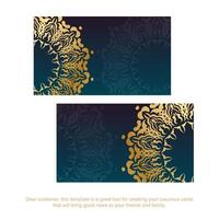 Gradient blue business card with luxurious gold ornaments for your contacts. vector