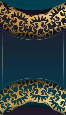 A blue and gold background with a gold pattern