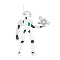 el robot ofrece una solución al problema. concepto de trabajo en equipo de personas y robots. inteligencia artificial. aislado. vector. vector