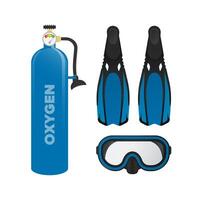 Mask, fins and oxygen tank. Swimming set. Swimming air cylinders. Vector. vector