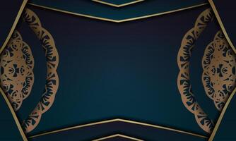 Blue gradient banner with abstract gold ornament and space for your logo vector