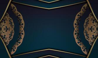 Banner degradado azul con adorno dorado abstracto y espacio para su logotipo vector