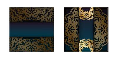 Brochure template with gradient blue color with Indian gold pattern for your design. vector