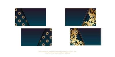 tarjeta de visita degradada azul con patrón dorado de lujo para su negocio. vector