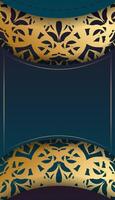 Blue gradient banner with abstract gold ornament and place under your text vector