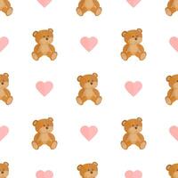 Seamless pattern with teddy bear and hearts. Festive pattern. Suitable for postcards, backgrounds, books and posters. Vector illustration.