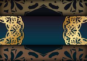 Brochure template with gradient blue color with mandala gold pattern for your design. vector