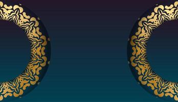 Blue gradient banner with abstract gold ornament and space for your logo or text vector