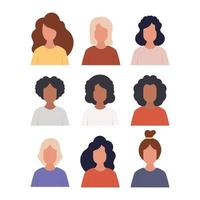 Set of avatars of women of different nationalities. Girls icons in flat style. Vector. vector