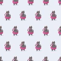Seamless pattern Funny cat with a pink rubber ring. Cat in glasses and a hat. Good for backgrounds, cards and prints on a summer theme. Vector. vector
