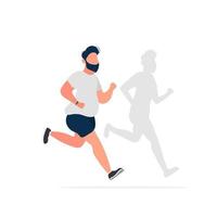 Fat man is running. The shadow of a thin man. Cardio workout, weight loss. The concept of losing weight and a healthy lifestyle. Vector. vector