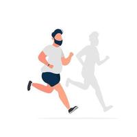 el gordo está corriendo. la sombra de un hombre delgado. entrenamiento cardiovascular, adelgazamiento. el concepto de perder peso y un estilo de vida saludable. vector. vector