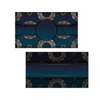 Two business cards with gold and blue patterns vector