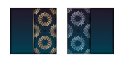 Template Congratulatory Brochure with gradient blue color with luxurious gold ornaments for your brand. vector