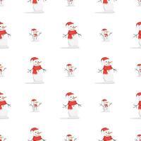 Seamless pattern with a snowman in a red hat and scarf. Suitable for postcards, books and posters. Vector