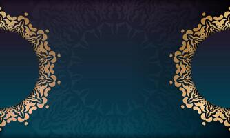 Gradient blue background with vintage gold pattern and place under your text vector