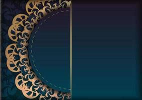 Greeting card template with gradient blue color with luxurious gold ornaments prepared for typography. vector