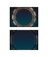 Template Greeting card with a gradient of blue color with a vintage gold ornament for your congratulations. vector