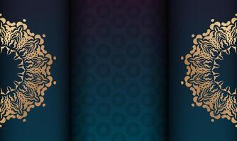 Blue gradient banner with greek gold pattern for design under your logo or text vector