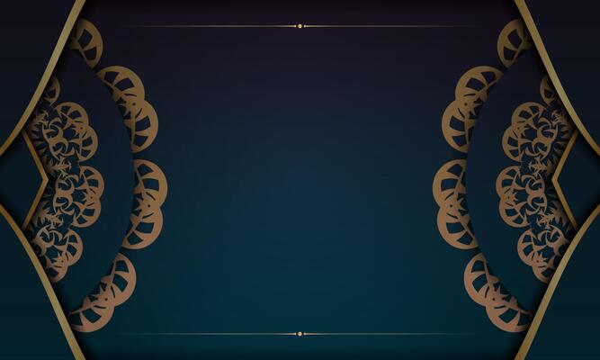 Blue gradient banner with luxurious gold pattern and space for your logo or text
