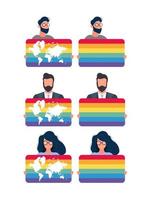 A set of people who are holding the LGBT flag. The concept of tolerance towards the LGBT community. Vector. vector