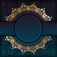 Greeting card template with gradient blue color with greek gold pattern for your design. vector