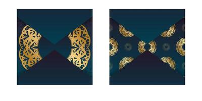 Brochure template with gradient blue color with vintage gold ornaments ready for printing. vector