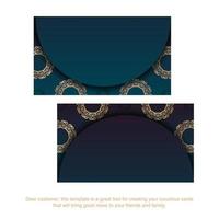 Gradient blue business card with Greek gold ornaments for your brand. vector