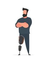 Disabled man with a prosthetic leg. Prosthesis, disabled person. Cartoon flat vector illustration