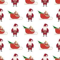 Seamless pattern with red sledges and santa claus. Festive pattern. Suitable for postcards, backgrounds, books and posters. vector