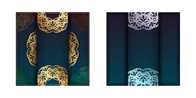 Gradient blue gradient brochure template with greek gold pattern prepared for typography. vector