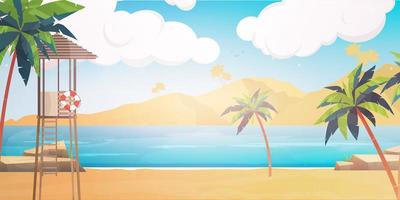 Beach with a rescue post. Summer island illustration in cartoon style. Vector. vector