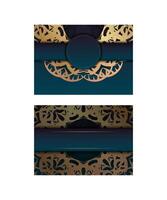 Brochure template with gradient blue color with greek gold ornaments for your design. vector