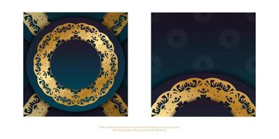 Blue gradient brochure template with Indian gold pattern prepared for typography. vector