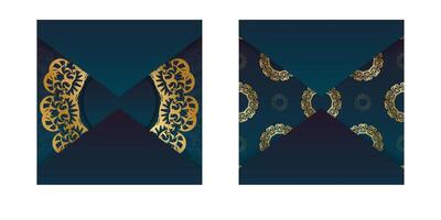 Golden oriental pattern on blue and black background vector