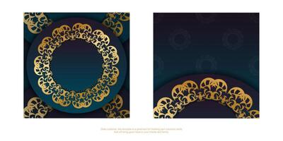 Flyer template with gradient blue color with greek gold pattern for your congratulations. vector