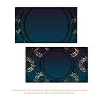 Blue gradient business card with Indian gold pattern for your contacts. vector