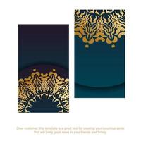 Blue gradient business card with vintage gold pattern for your personality. vector