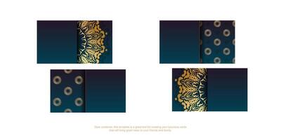 Blue gradient business card with luxury gold pattern for your brand. vector