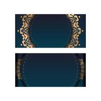 Greeting Brochure Template with gradient blue color with luxurious gold pattern prepared for printing. vector