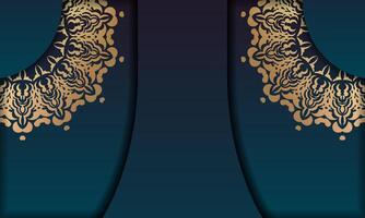 Gradient blue background with mandala gold pattern and place under your text vector