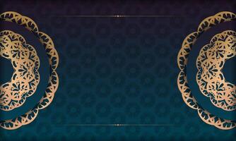 Blue gradient banner with luxury gold ornament for design under the text vector