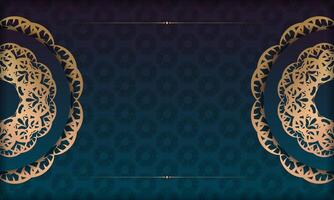 Blue gradient banner with luxury gold ornament for design under the text vector