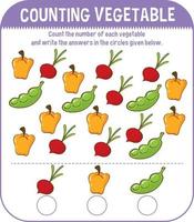 Plantilla de juego de matemáticas con contar vegetales. vector