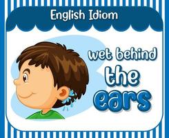 English idiom with picture description for wet behind the ears vector