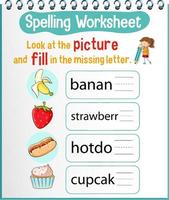 Spelling worksheet template for kids vector