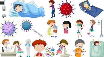 Set of sick people with different symptoms vector