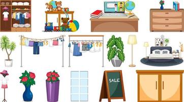 Set of interior furniture and decorations vector