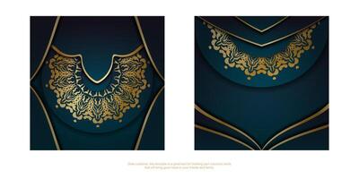 Template Greeting card with a gradient of blue color with an abstract gold pattern for your congratulations. vector